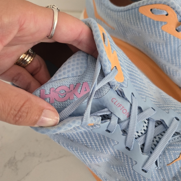 Hoka Clifton 9 Cushioned Athletic Walking Running Shoe Light Airy Blue Ice Water - Picture 3 of 10